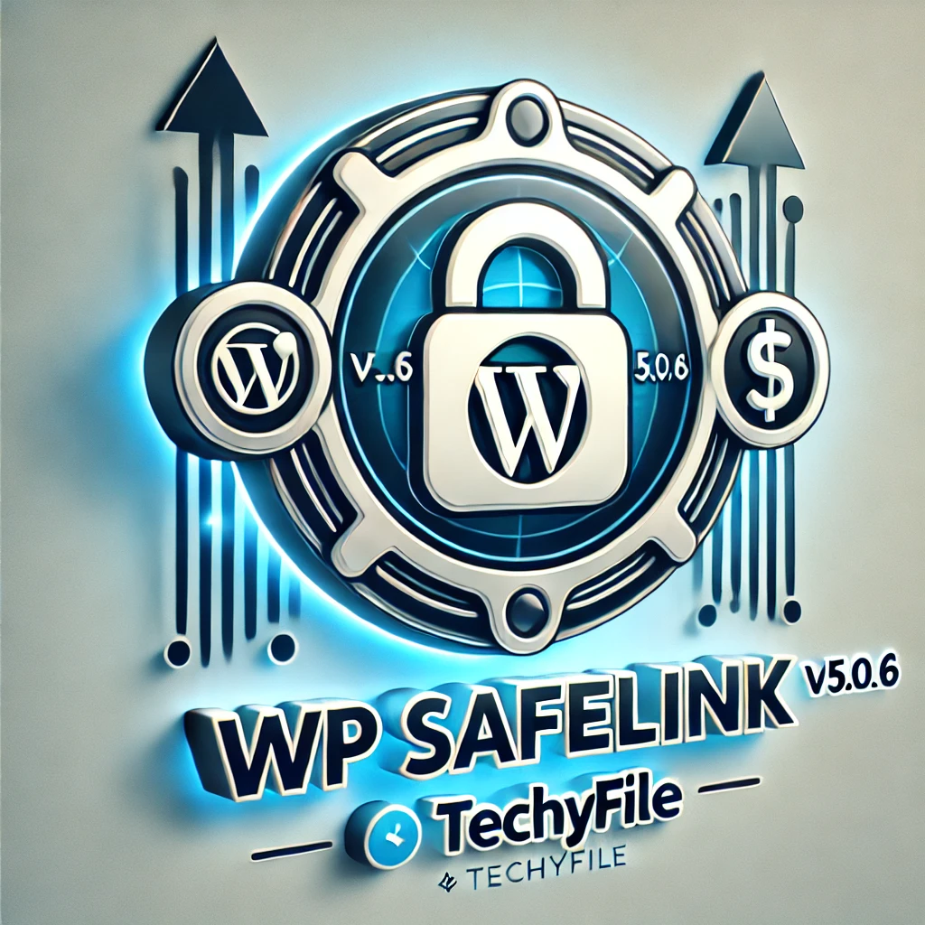 DALL·E 2025-01-03 22.42.08 - A professional thumbnail for WP Safelink v5.0.6 plugin with 'Techyfile' copyright branding. The image features a sleek WordPress-themed design with a